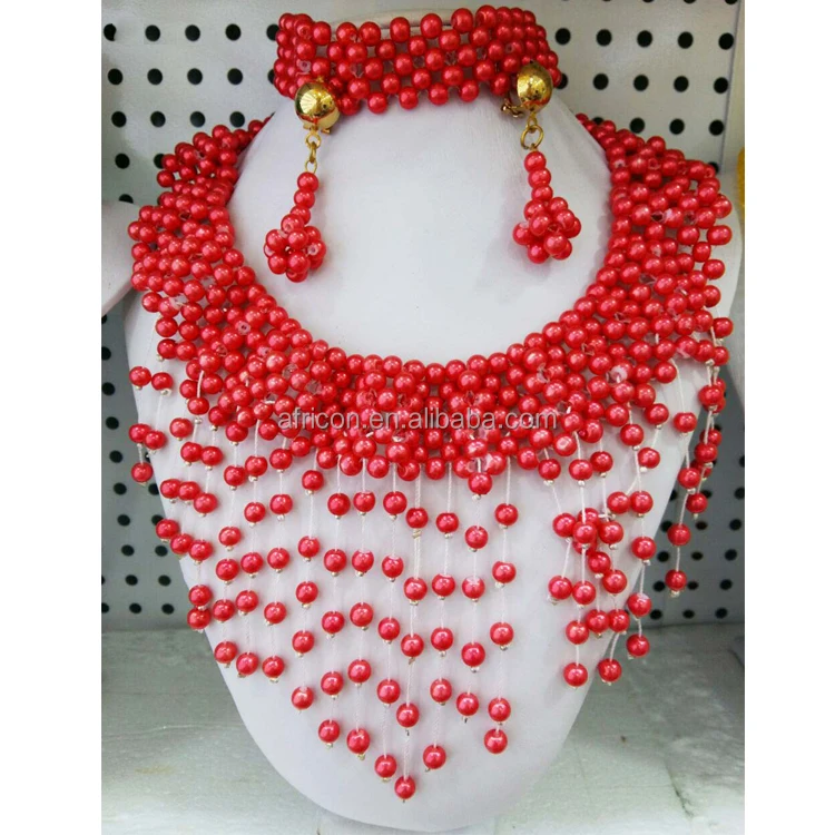 Queency Wholesale Nigeria Fashion Necklace African Jewelry Set Beads for Wedding