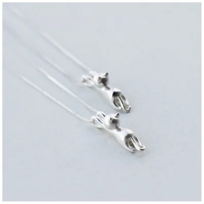 Sweet Cat Pendant Girls Necklace 925 Sterling Silver Jewelry