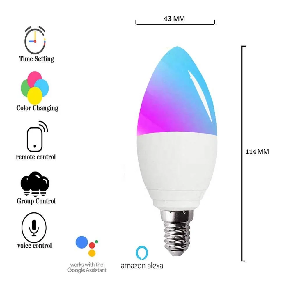 Smart Rgb Candle Light Bulb E12 E14 WiFi zigbee Candle RGB LED Light wireless Voice Control