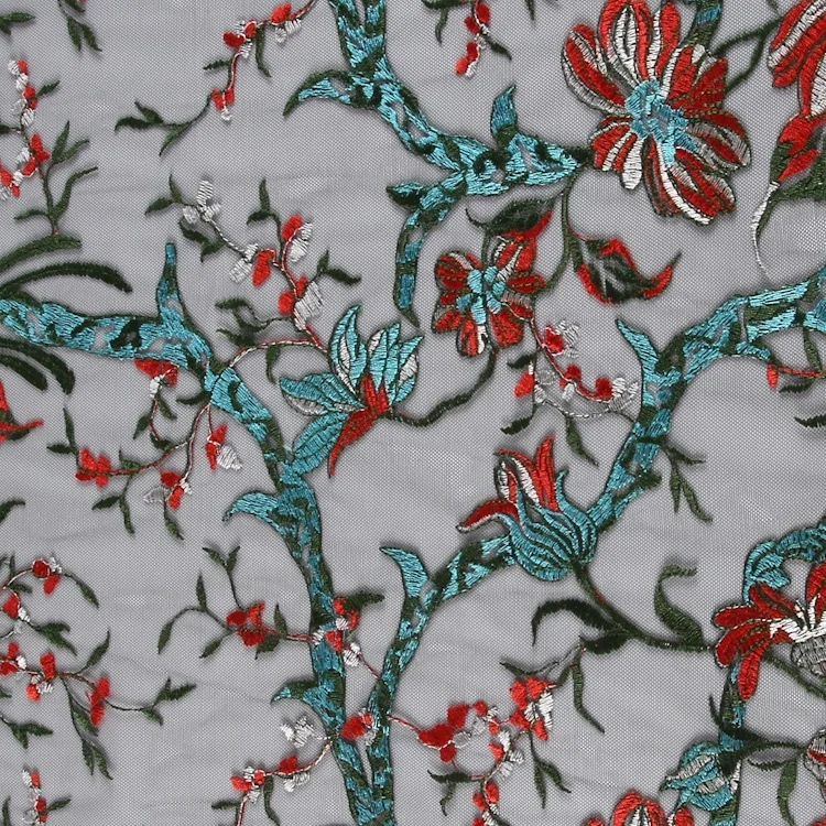 HA-13470G Factory wholesale 100% polyester mesh lace net flower embroidery tulle fabric