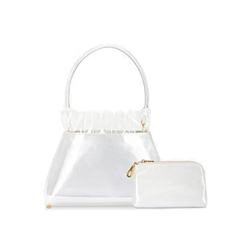 
2019 Europe style hot sale elegant transparent clear jelly tote shopping bag set handbag mini purse inside flower edge 