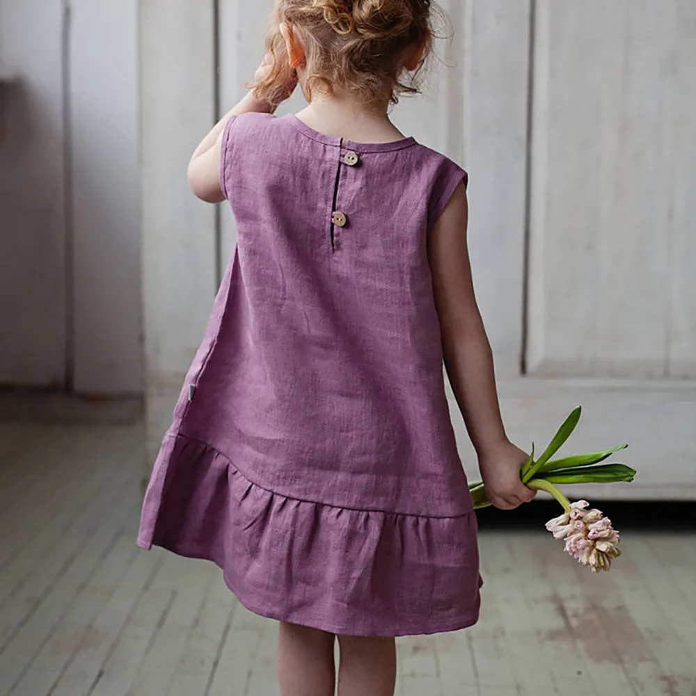 
INS popular wholesale children clothing teenage girl dresses in 100% linen fabric made in china 