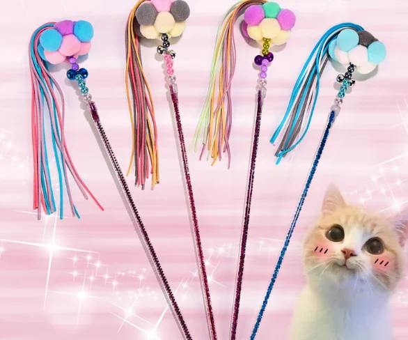 Small Cat Toys Interactive  Pet Toy Wood Rod Stick with bells