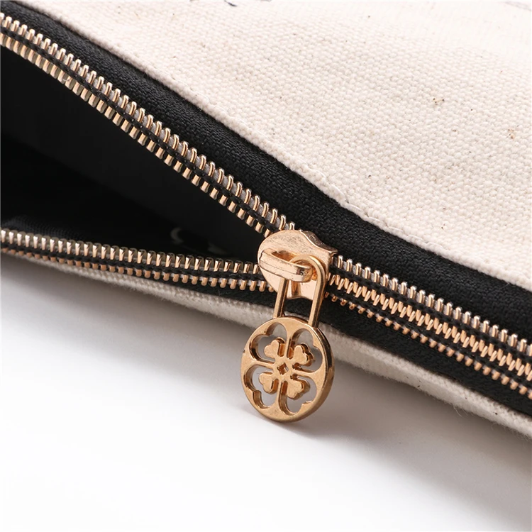 Factory Wholesale Cosmetic Organizer bag Custom natural 8oz Cotton Canvas zipper Pouch for women ladies
