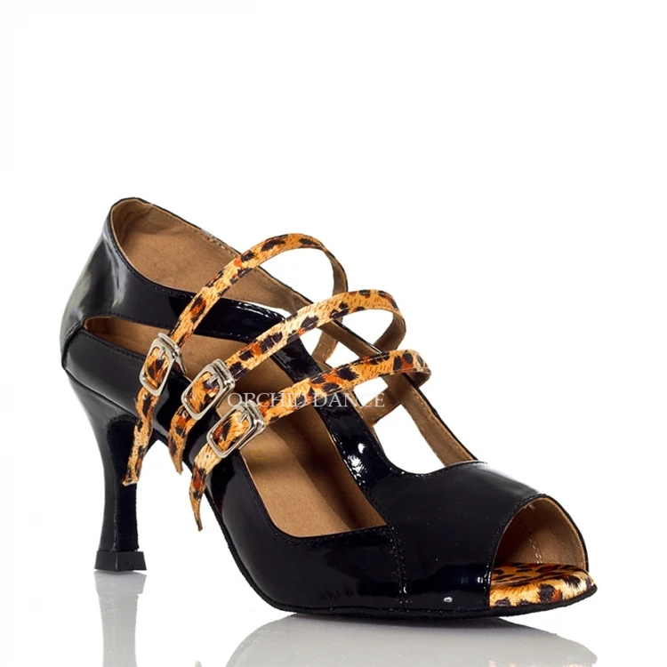 Women Salsa Tango Satin Profession Leopard Latin Dance Shoes
