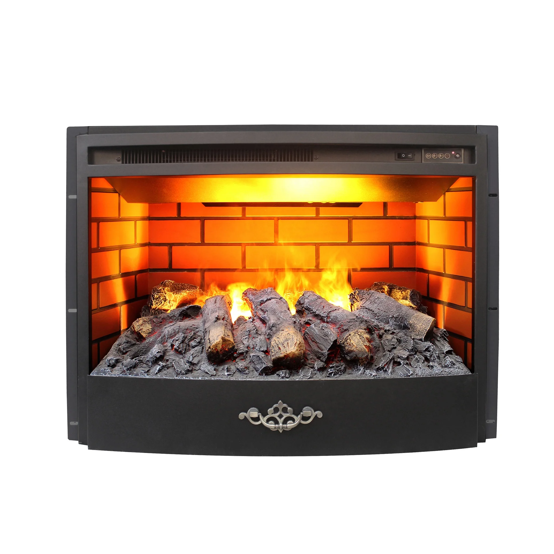 Electric Water Vapor Fire Steam Ultrasound Fireplace lnsert Firebox 33 Inch Curved Polyresin Brick Wall