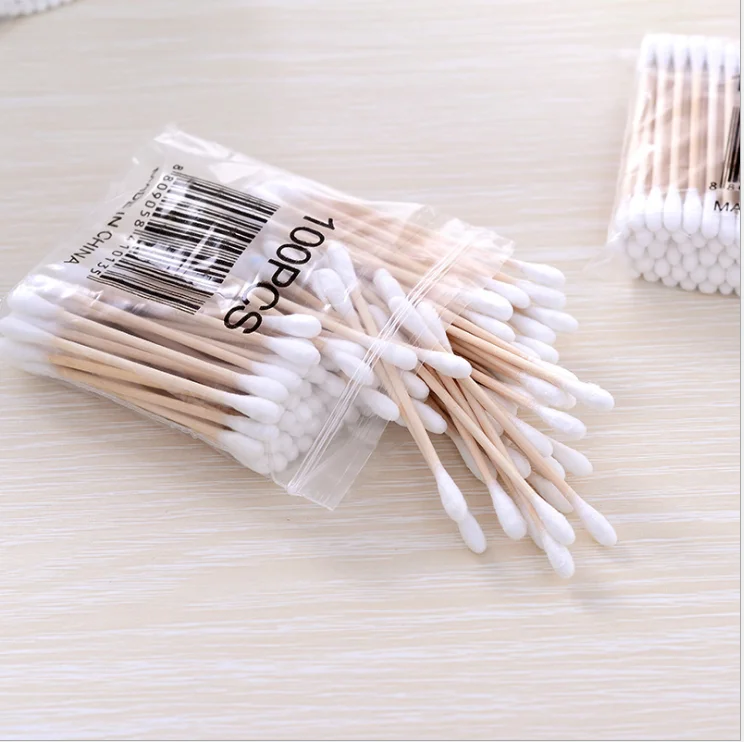 bamboo cotton ear buds in plastic bag packing