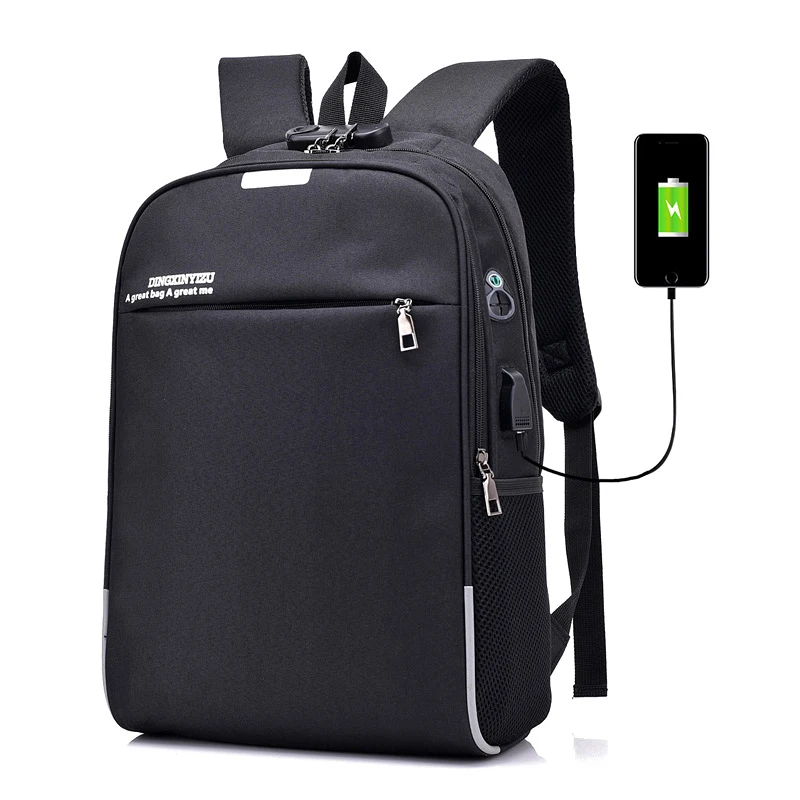 custom 15.6 inch 17 inch  black computer back pack waterproof laptop usb backpack  with coded lock for men
