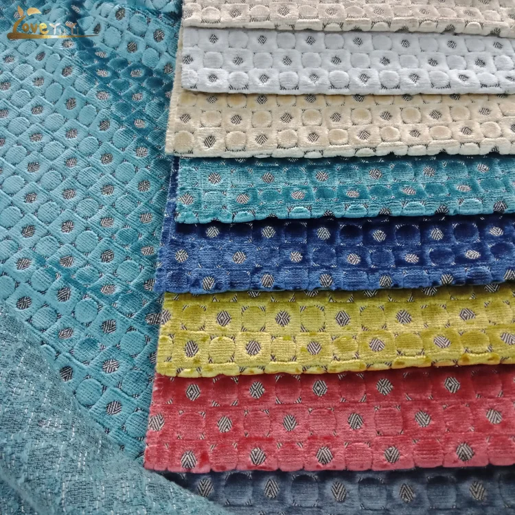 Beautiful Square and circle design jacquard cut velvet advanced curtain fabric advanced villa sofa fabric