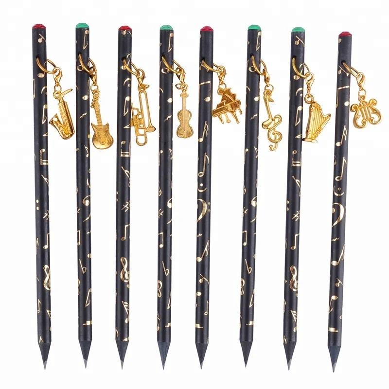 ALL Black pencil Music symbols pencil With Gold Pendant European style
