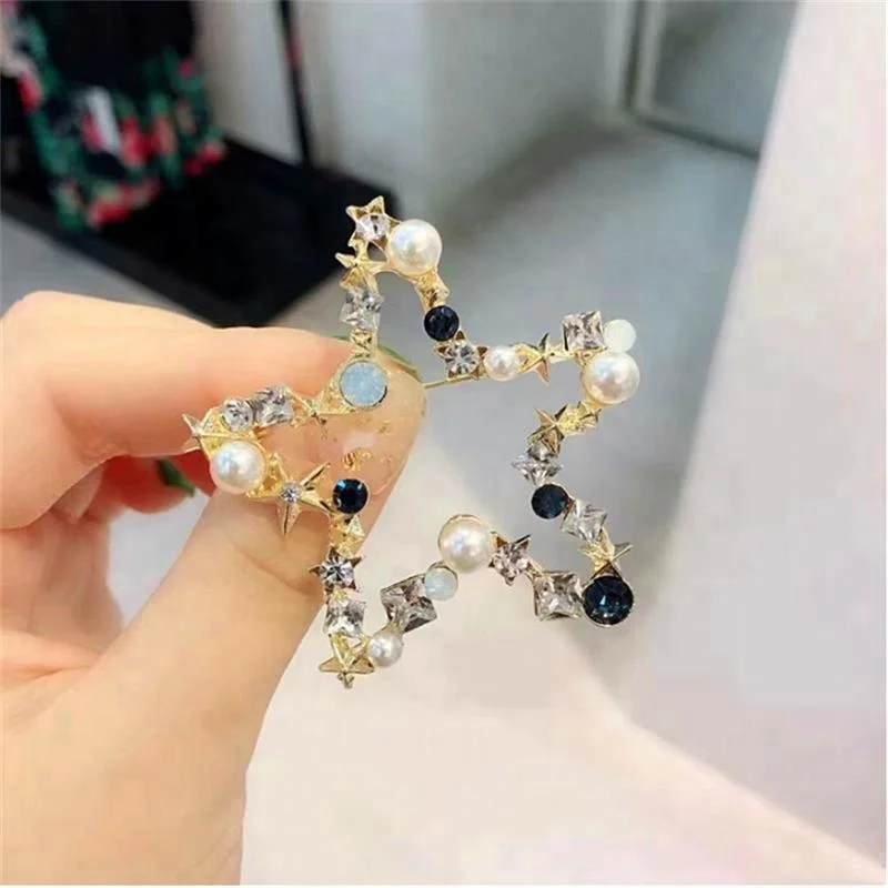 
korea handmade star brooch for women cloth elegant crystal safety pin brooch 