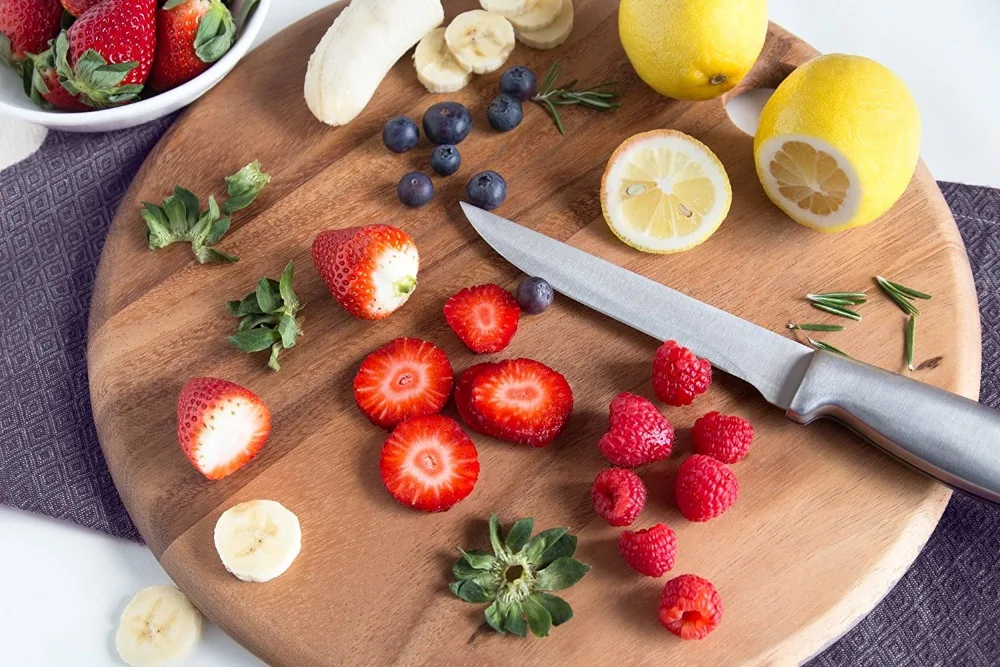 2017 hot sale kitchen use round acacia wood cutting board wholesale