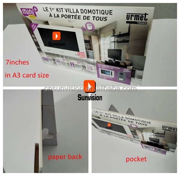 Специальная конструкция 7 дюймов видео брошюра 350gsm в твердом переплете по индивидуальному заказу видео брошюра