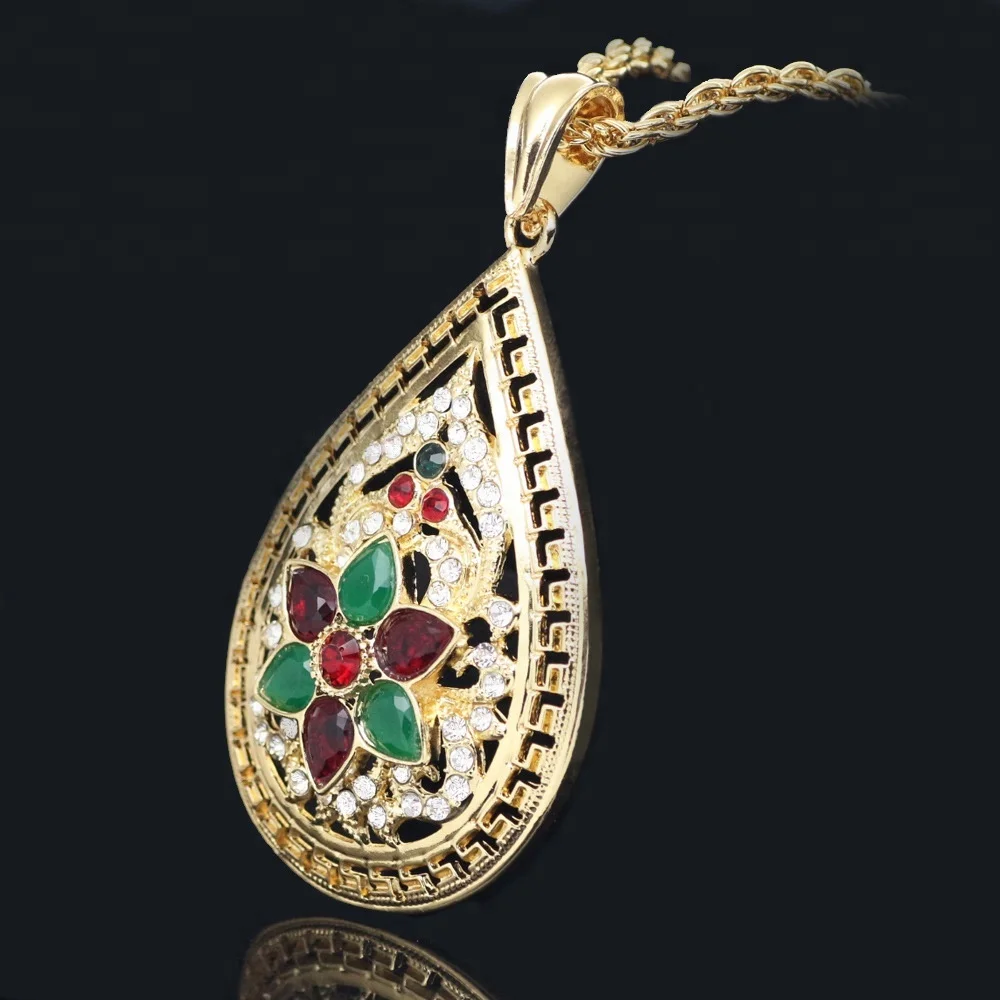 Xus  Middle Eastern Arabian Moroccan Diamond Red Emerald dubai gold chain rosary necklace