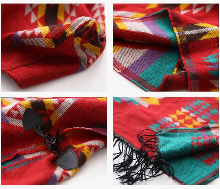 Women winter scarf cashmere Bohemian Hooded Coat Cape Poncho Shawl Scarf Tribal Fringe Hoodie Jacket capes