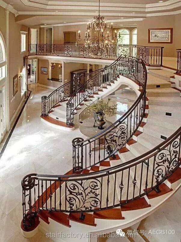 European Fashion Curve Shape stair Curved iron railing stairs Curved iron railings and solid wood staircase staircaseTS-40