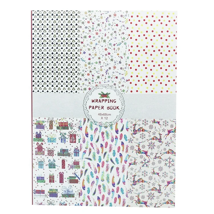 Hot Sales 12 Printed Sheets Collection Designs Gold Brush Gift Wrapping Paper Book in Stock