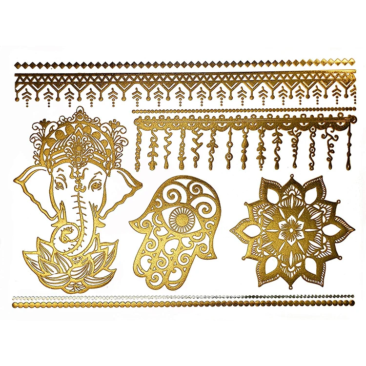 New design stylish waterproof gold silver temporary henna sticker flash tattoo