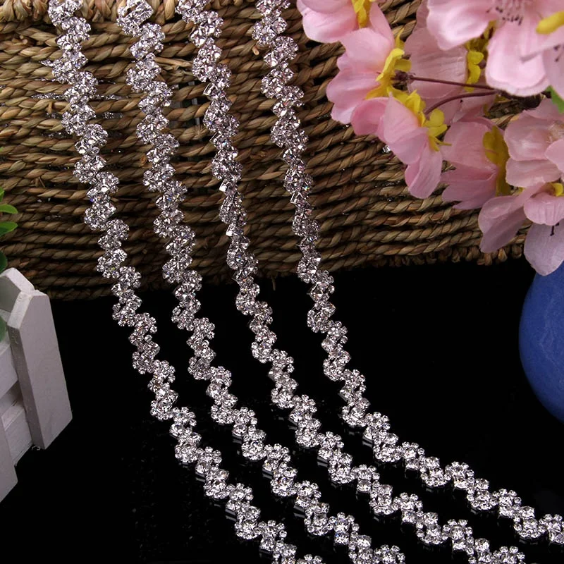 Wholesale Crystal Rhinestone Chain Trimming Bridal Sash Rhinestone Trim Applique Wedding Belt Garment Accessories RC70528