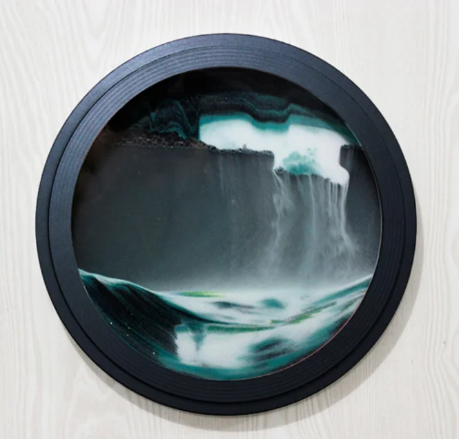 
Home Decoration 3D Round Glass Craft Wall Hanging Rotatable Moving Sand Art Picture 