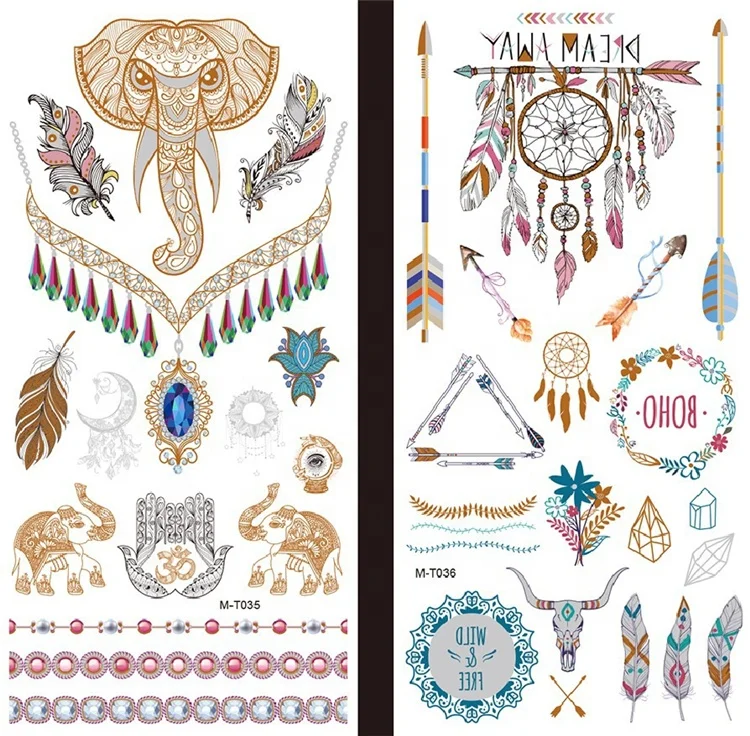 
Flash Products Metallic Waterproof Tattoo Gold Silver Fashion Bracelet Temporary Tattoo Stickers Color Foil Metallic Temporary 