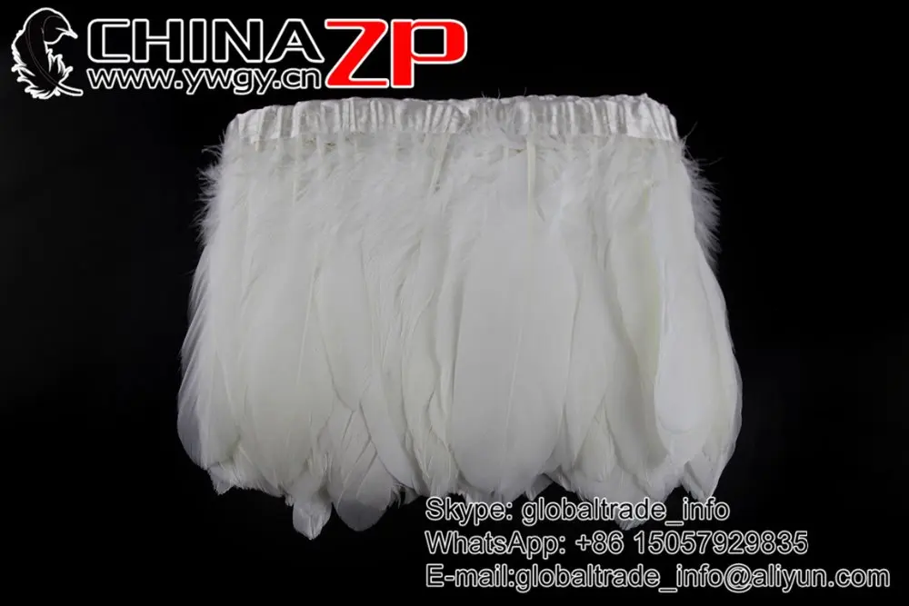 
ZPDECOR Hot Sale White Goose Satinettes Feather fringe For Carnival Decoration Dance Costumes Trim 