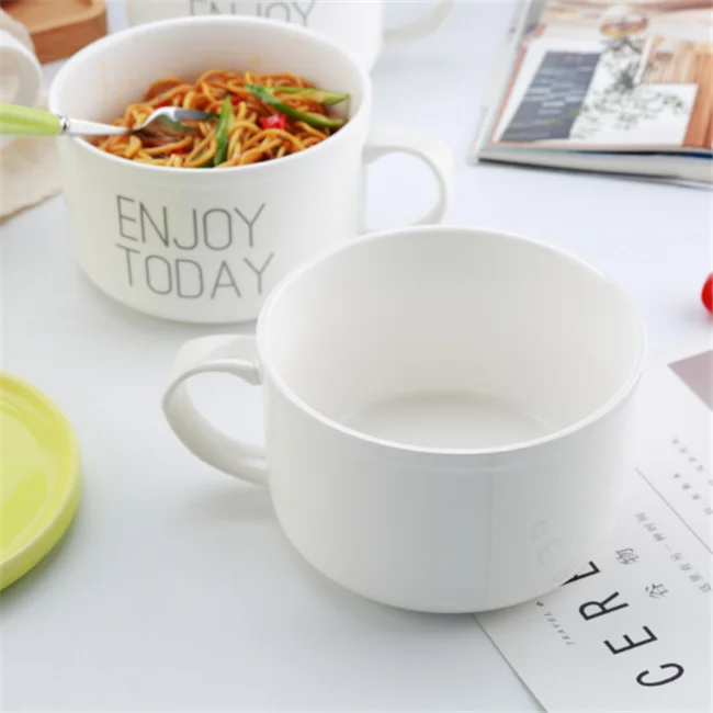 ceramic bowl with cover cheap porcelain salad bowl high quality best selling soup bowl with handle