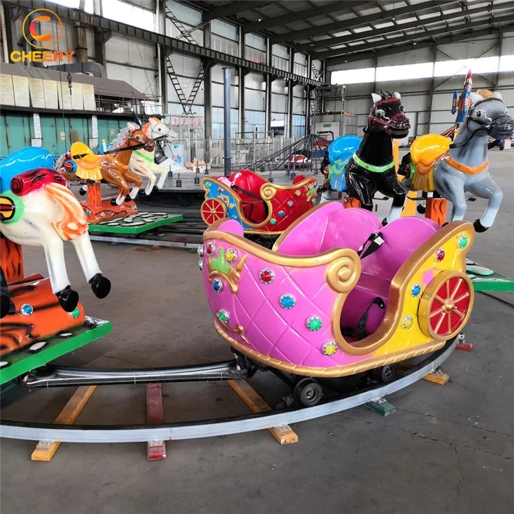 Factory Sale Kids Amusement Park Equipment 12 Seats Track Train Running Horses With Track