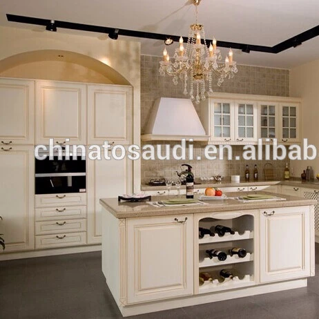 Modern style white kitchen cabinets with kitchen island table