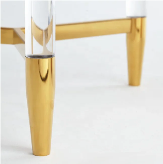 
2020 Hot Selling Round Side Table Gold Acrylic End Table Stainless Steel Brass Triangle Coffee table 