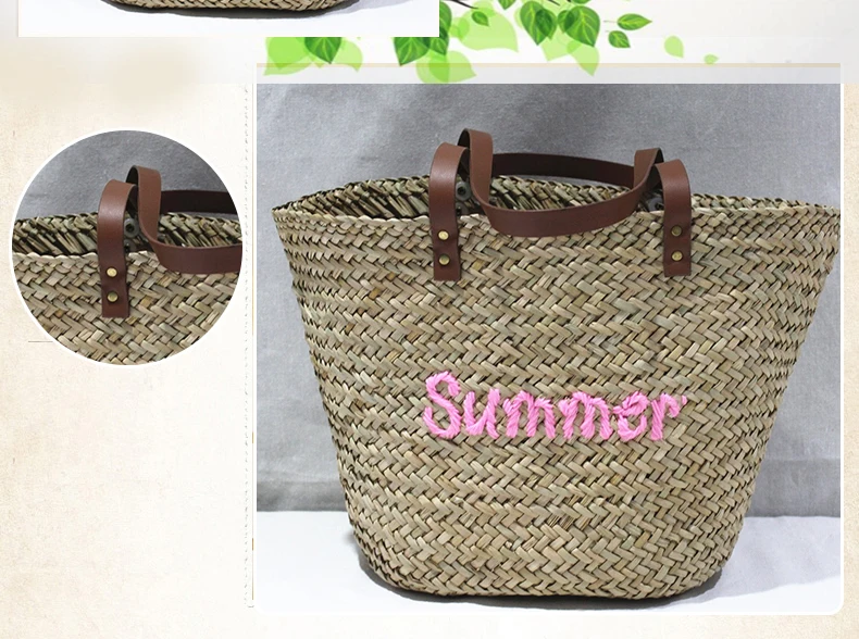 High Quality Women Bags Beach Straw Handbag Shopping Net Bag Mesh Rattan Cotton Rope Beach Weave Bag