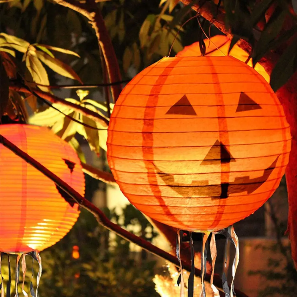 Halloween Decorations Paper Lanterns with LED Light Halloween Indoor and Outdoor Decoration Pumpkin Lantern