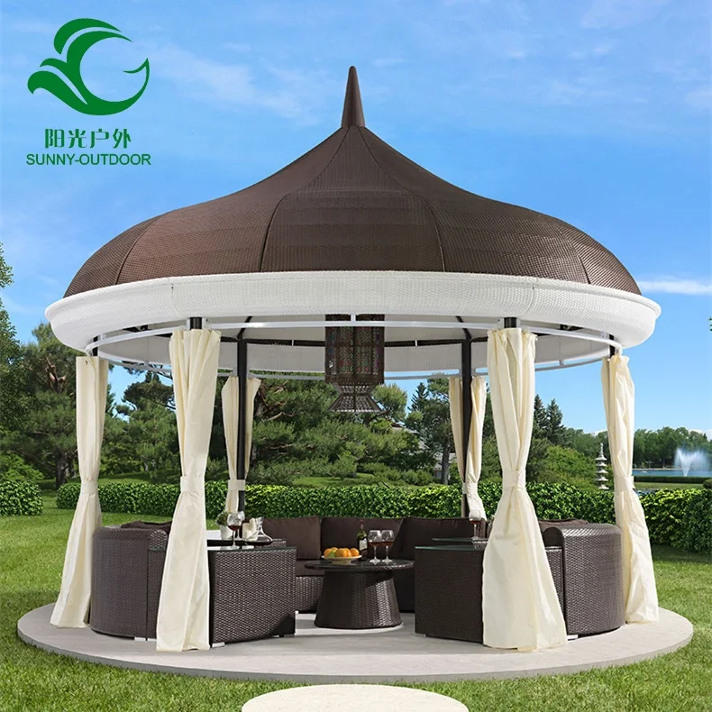 400cm Rattan Round Gazebo with Sofa Set inside High Quality Wicker New Gazebo