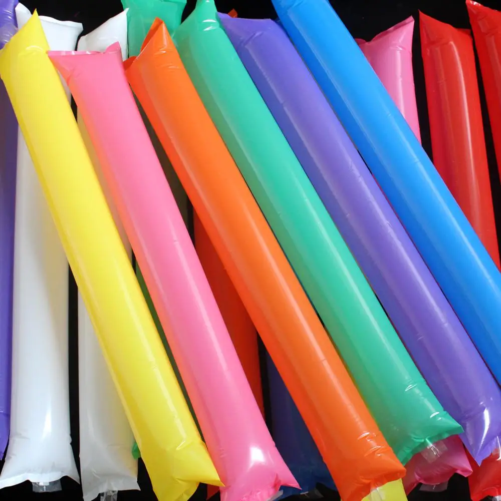 
custom screen printed 10x60cm cheering thunder inflatable stick with straw 