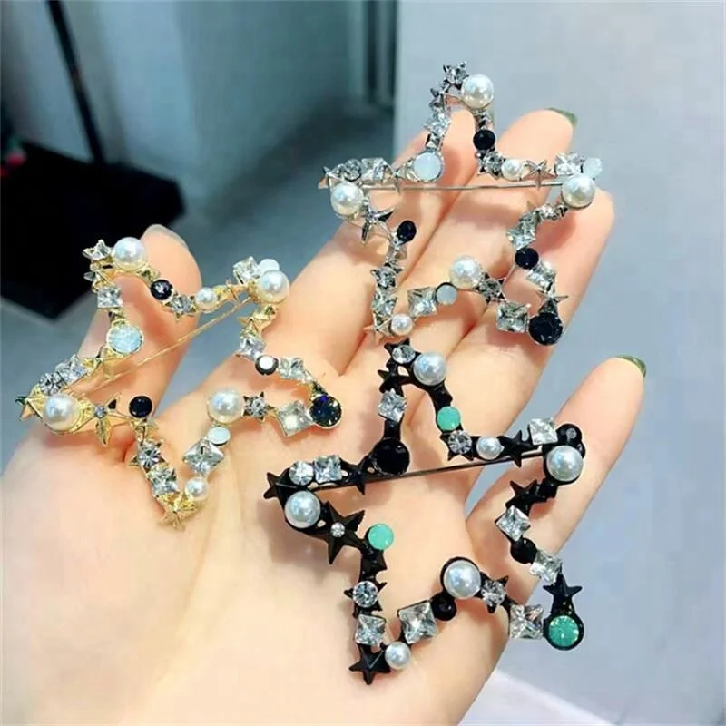 
korea handmade star brooch for women cloth elegant crystal safety pin brooch 