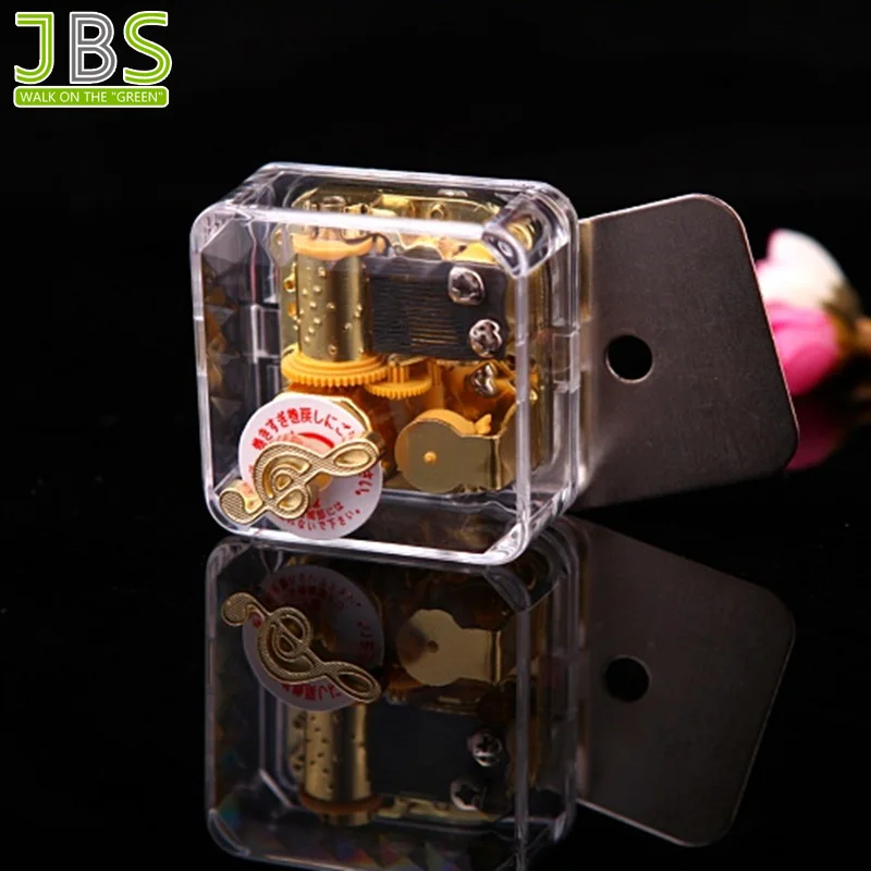 Square Acrylic Small Music Box With Wind Up Mechanism