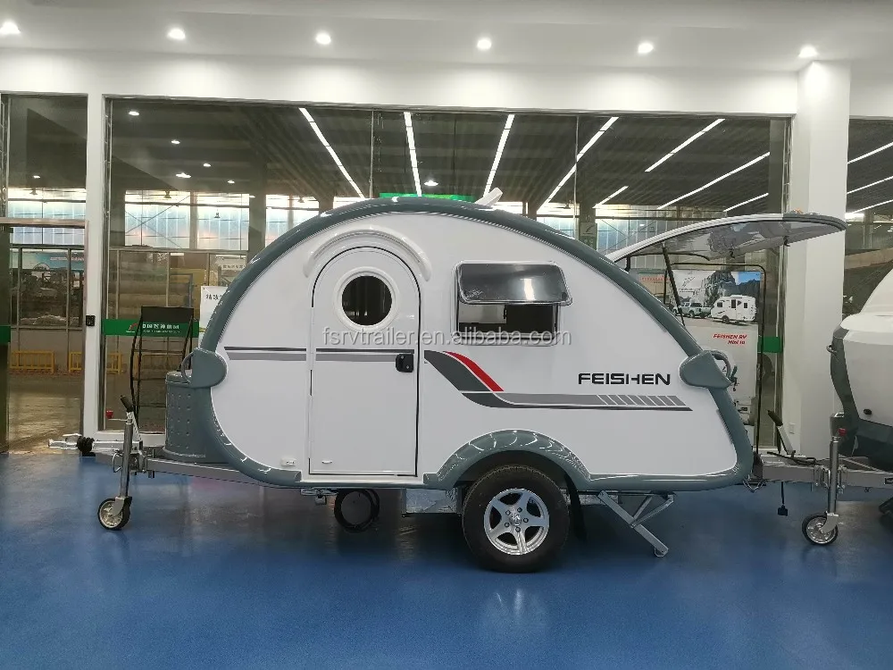 Small mini Teardrop travel trailer caravan with camping tent