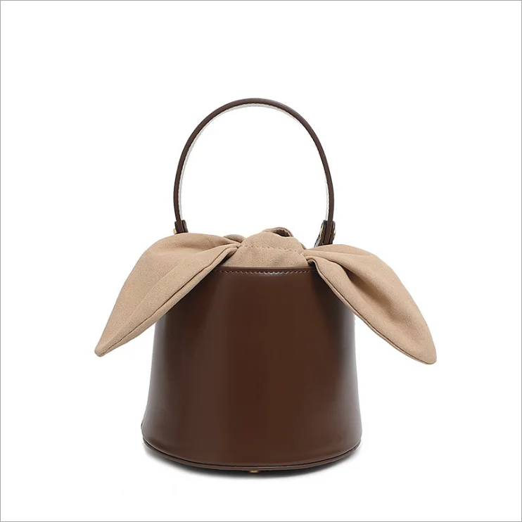 Niche design leather handbag bucket bag female 2019 new bow shoulder slung mobile handbag