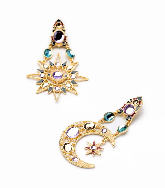 
Creative European and American fashion ear jewelry wholesale set with diamond stars and Moon Pendant Earrings 