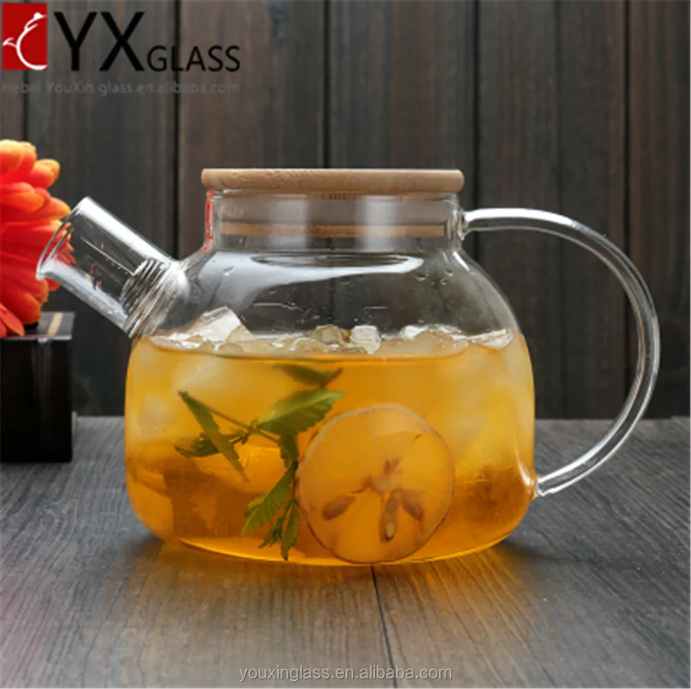 Hot-sale glass cold brew cold water jug with wooden lid/fruit juice cold water pot carefe/cold water glass jar pitcher