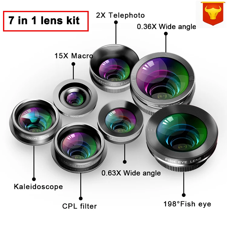 
LIGINN new products 7 in1 lens kit 0.36x Wide angle15x Macro fish eye 2x telephoto CPL lens kit 