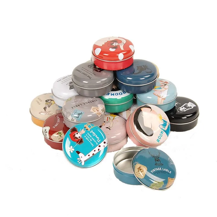 R0832H Small cute round cosmetic lip balm metal mini tin box