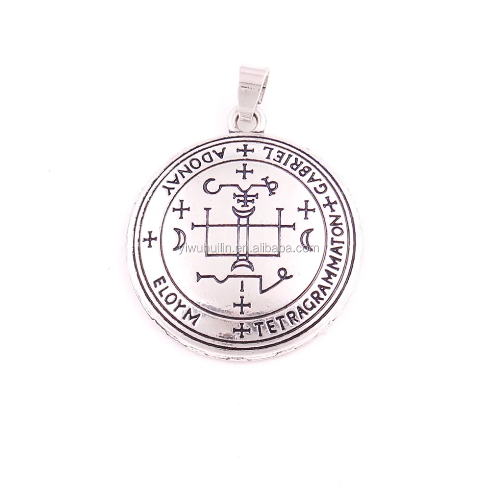 Huilin Customized Archangel GABRIEL Talisman Sliver And Gloden Cross Pendant Sigil Of GABRIEL Angelic Pendant