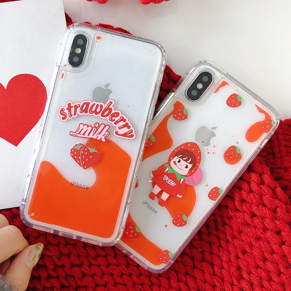 Клубника Дизайн для iPhonr 6 7 8 Plus X телефон случае блеск жидкой воды
