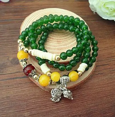 Natural Green Agate Bracelets for Women Round Crystal Tiger pedant Stone Multilayer Jade Bracelet Jewelry Accessories