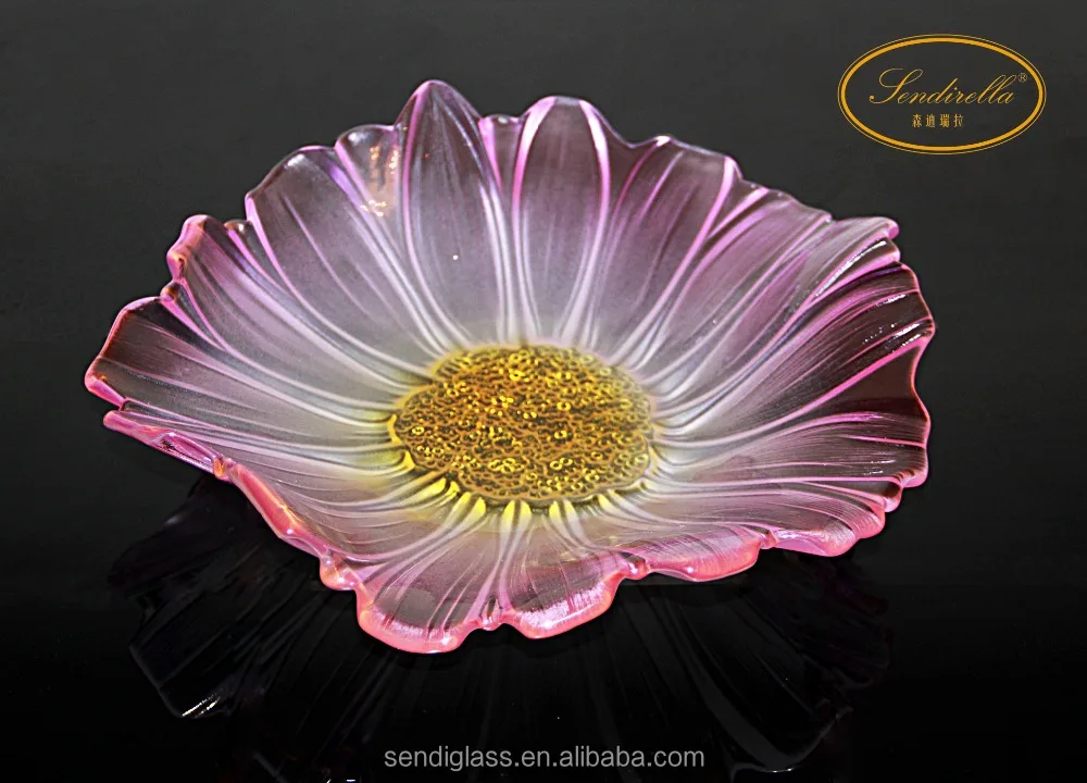 Unique Color Sun Flower Shaped Salad Fruit Candy Glass Bowl / Dish