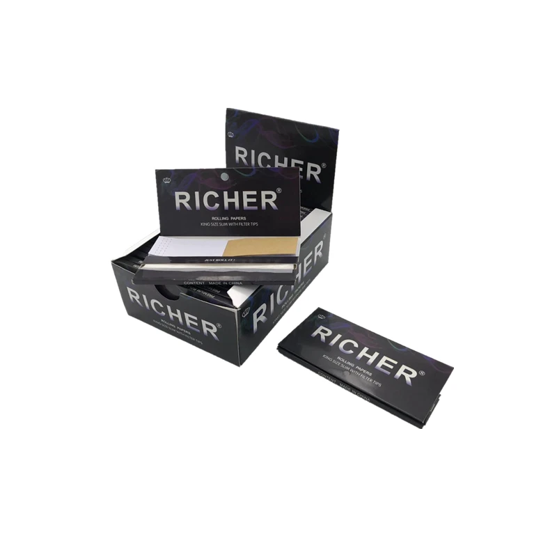 
Your own logo 14 gsm king size slim hemp rolling paper with filter tips magnetic close 