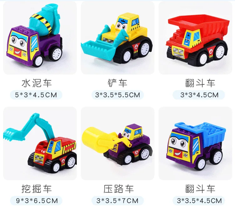 6 Pack Mini Assorted Construction Vehicles and Race Car Toy, Yeonha Toys Vehicles Truck Mini Car Toy for Kids