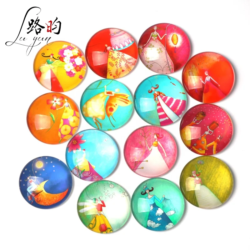 Europe Custom Popular Magnet Princess Illustration Custom Girls Glass Refrigerator Magnets For Promotional Gift