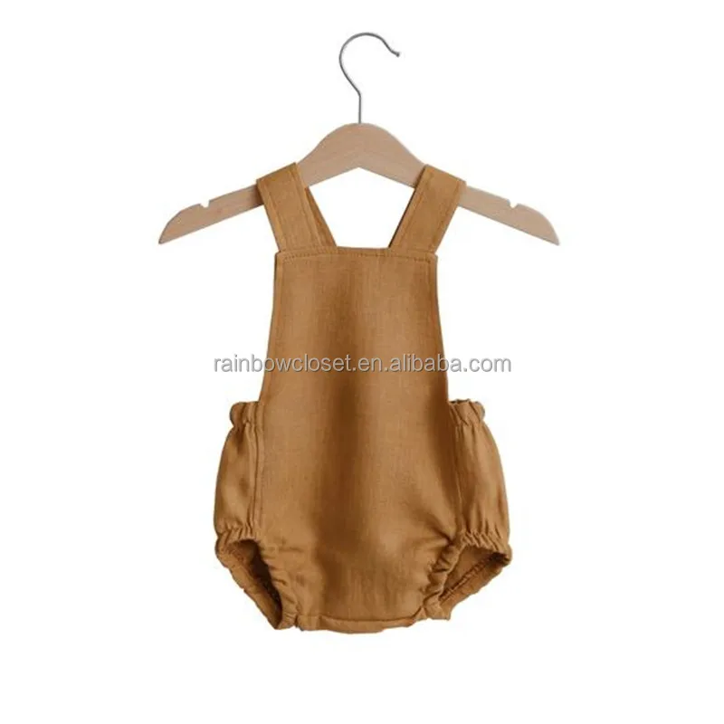 Wholesale Baby Clothes Multiple Colors Option Toddle Kids Woven Linen Beach Romper